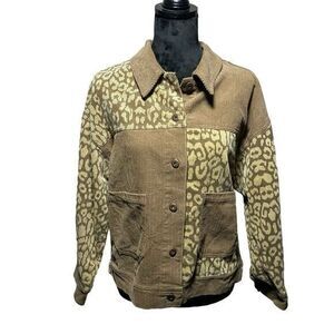 Loveriche Linen Blend Corduroy Leopard Shacket Womens S  Neutral Color Laganlook